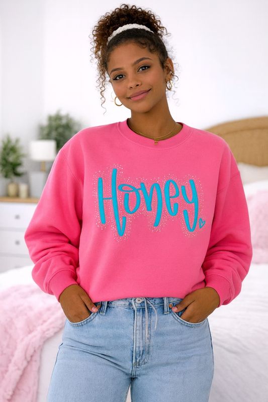Custom Embroidered & Rhinestone Sweatshirt Single Text