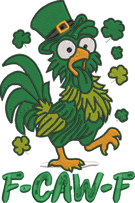F-CAW-F St. Patrick’s Day Embroidered Sweatshirt | Funny Lucky Chicken Crewneck | Irish Shamrock Sweater