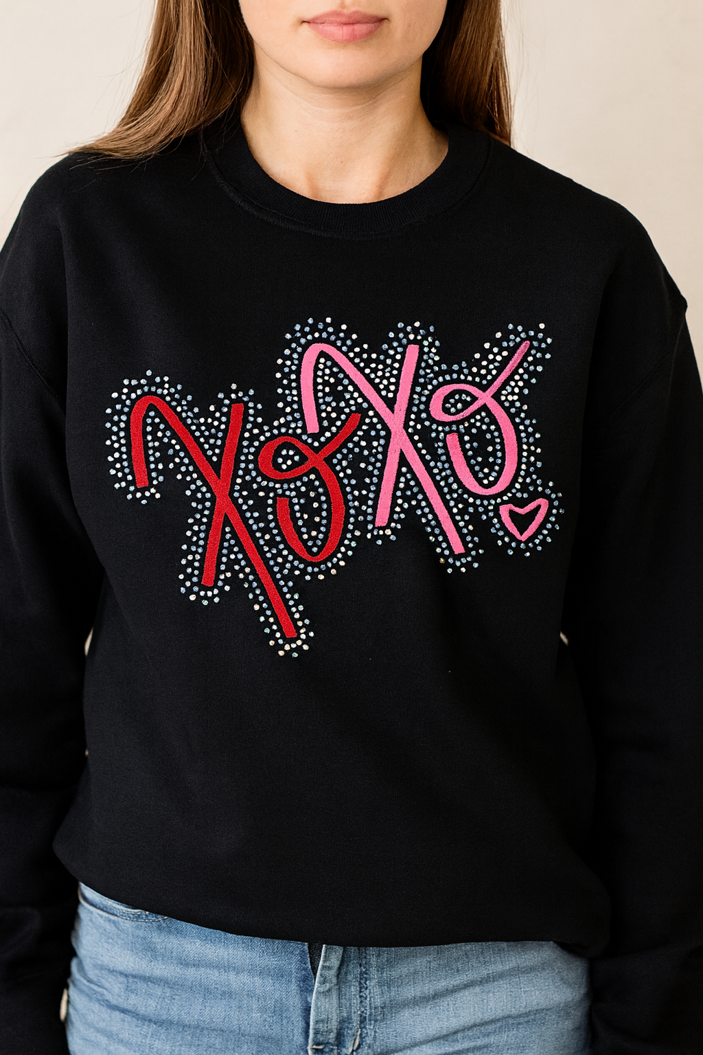 Custom Embroidered & Rhinestone Sweatshirt Single Text