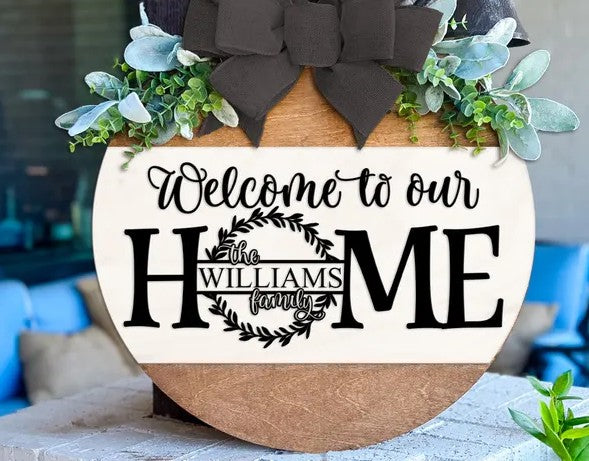Personalized “Welcome to Our Home” Wooden Sign