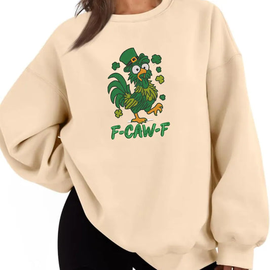 F-CAW-F St. Patrick’s Day Embroidered Sweatshirt | Funny Lucky Chicken Crewneck | Irish Shamrock Sweater